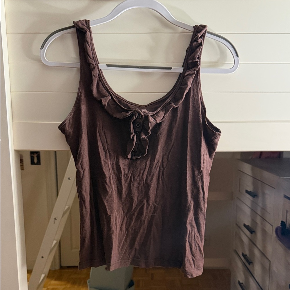 Charlotte Russe Brown Ruffle-Trim Tank Top